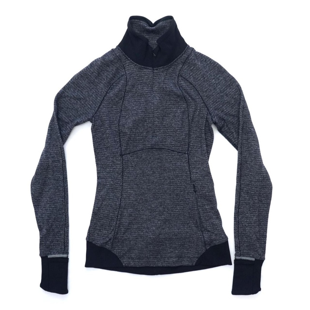 Lululemon Runderful 1/4 Zip Gray Yoga Shirt Top Roll-Over Hand Sleeve